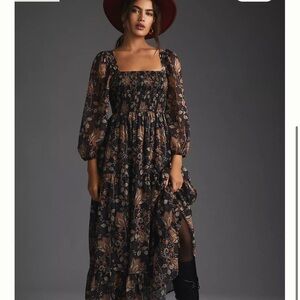 Let Me Be Square-Neck Smocked Maxi Dress